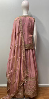 Dusty rose antique zari lehenga set from a third angle