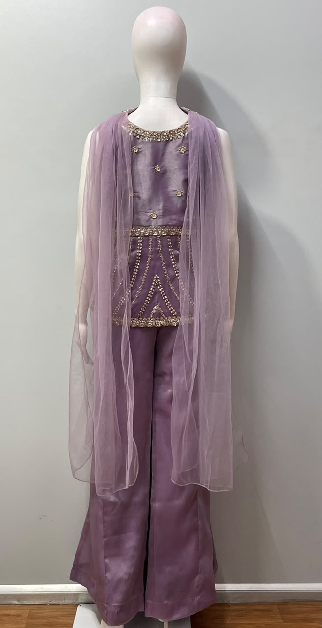 Dusty Lilac Gold Floral Palazzo Set