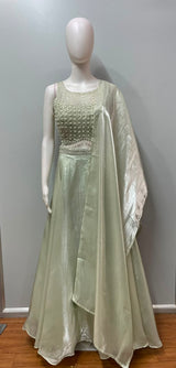 Sage Pearl Embellished Draped Lehenga Set