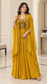 Antique Mustard Multicolor Paisley Cape Palazzo Set