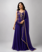 Royal Purple Gold Embroidered Palazzo Set