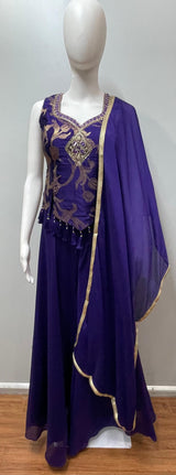 Royal Purple Gold Embroidered Palazzo Set