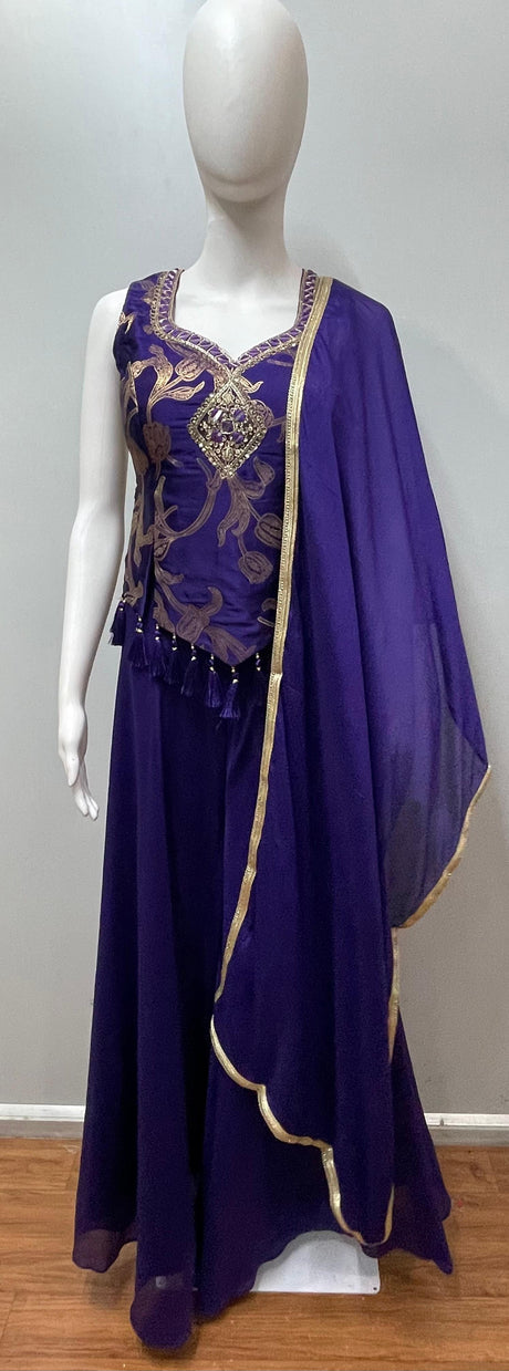 Royal Purple Gold Embroidered Palazzo Set