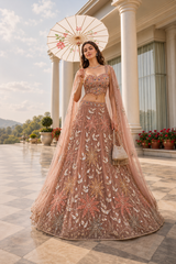 Rose Gold Floral Cape Lehenga Set