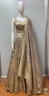 Taupe Gold Brocade Bridal Lehenga Couture Set
