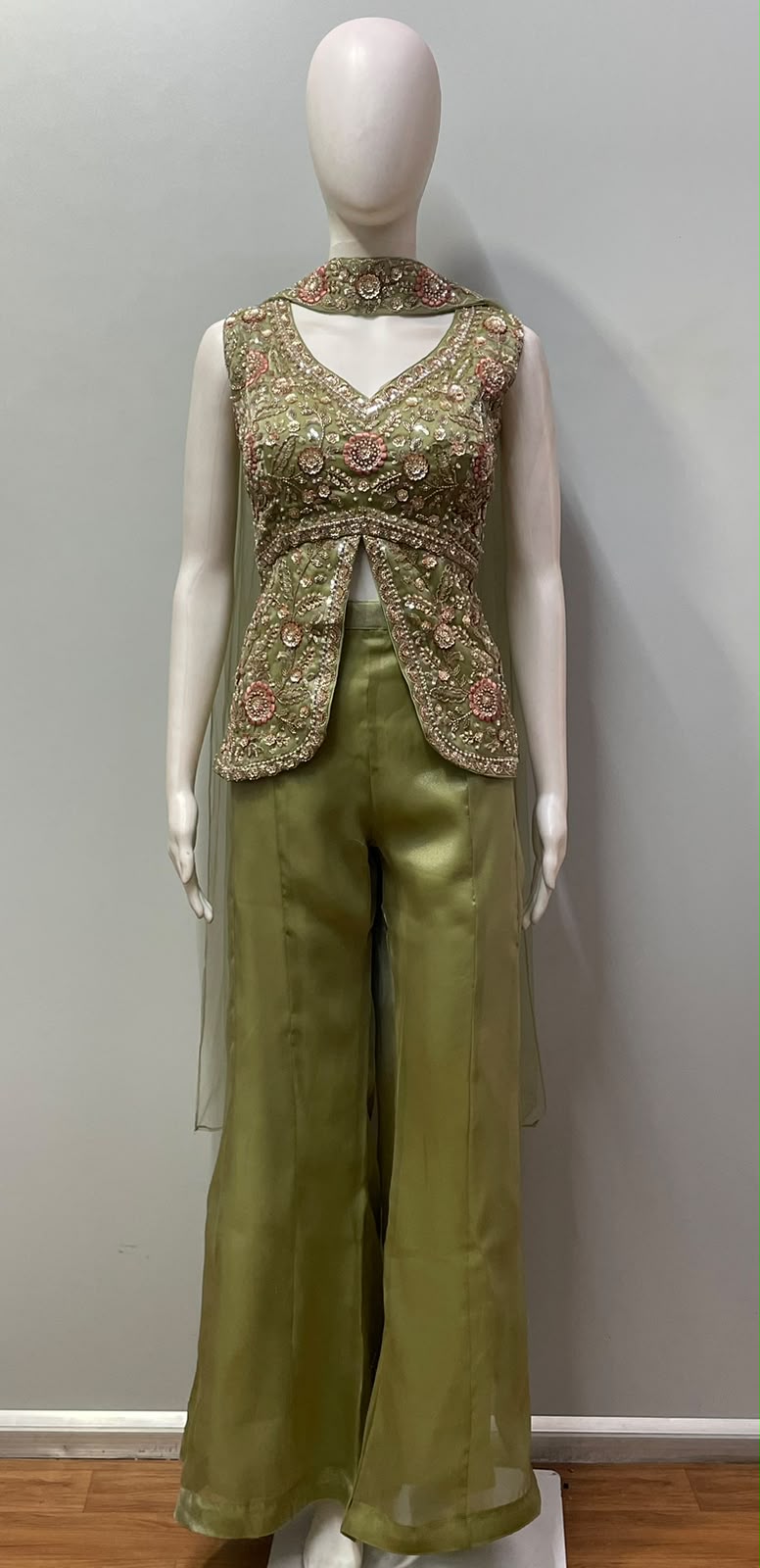 Sage Olive Gold Floral Palazzo Set