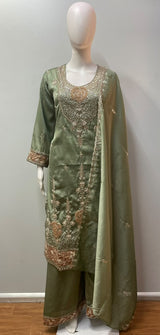 Sage Olive Antique Gold Floral Kurta Set