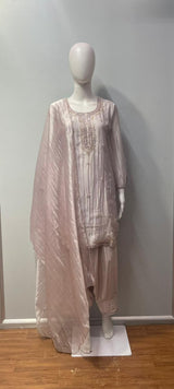 Dove taupe silver embroidered palazzo set from a second angle