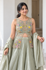 Pale Sage Multicolor Floral Jewel Lehenga Set