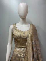Taupe Gold Brocade Bridal Lehenga Couture Set