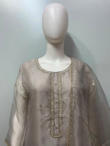 Mushroom Silver Pearl Embroidered Festive Ensemble