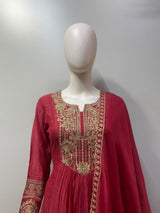 Deep Raspberry Antique Gold Anarkali Set