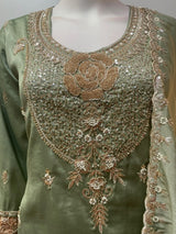 Sage Olive Antique Gold Floral Kurta Set