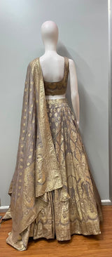 Taupe Gold Brocade Bridal Lehenga Couture Set