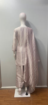 Dove taupe silver embroidered palazzo set from a third angle