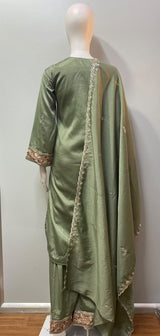 Sage Olive Antique Gold Floral Kurta Set