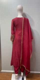 Deep Raspberry Antique Gold Anarkali Set