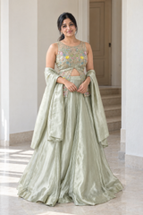 Pale Sage Multicolor Floral Jewel Lehenga Set