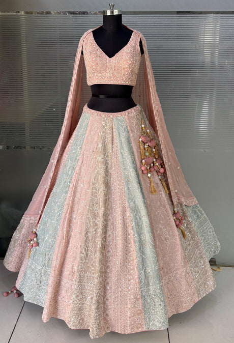 Blush Mint Pearl Embroidered Lehenga Ensemble