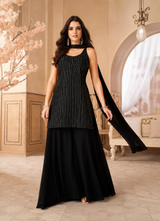 Black Sequin Kurta Sharara Couture Ensemble