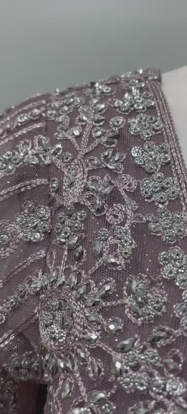 Mauve embroidered luxe lehenga set shown in movement
