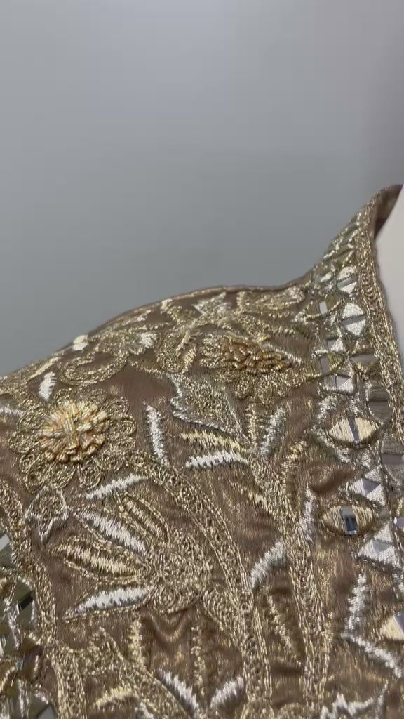 Antique Taupe Gold Embroidered Palazzo Ensemble