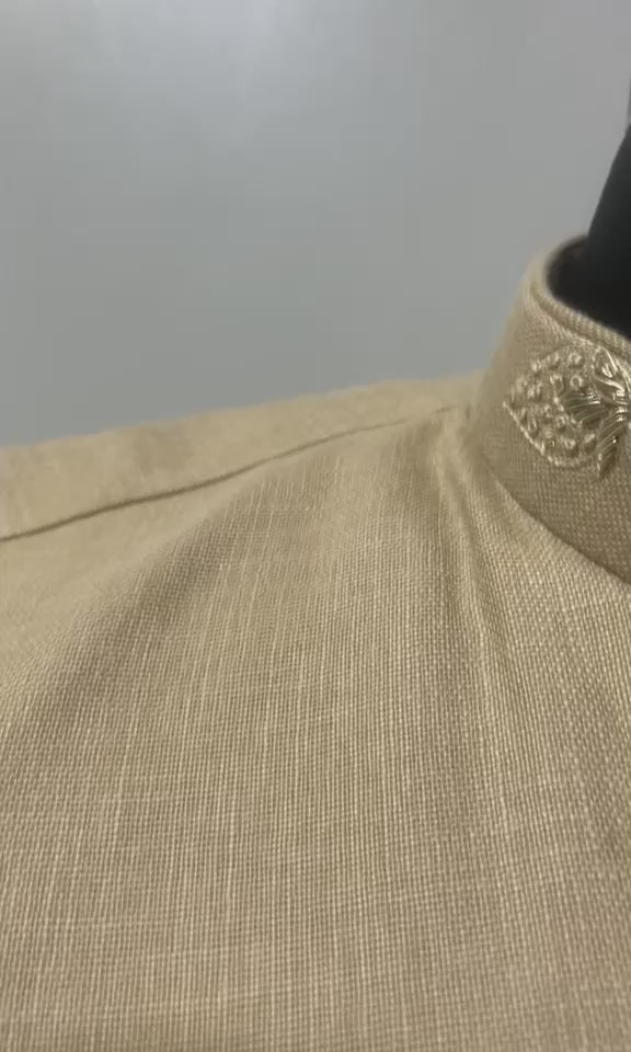 Champagne Gold Crest Nehru Waistcoat Kurta Set
