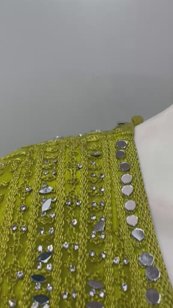 Chartreuse Gold Mirrorwork Anarkali Couture Set