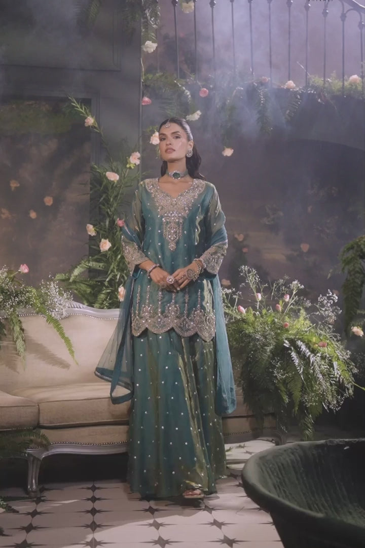 Emerald Zari Sharara Set