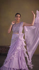 Lavender Embellished Crop Top with Ruffled Saree Skirt & Pre-Draped Pallu