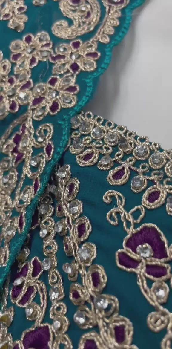 Peacock Jewel Embroidered Cape Palazzo Set