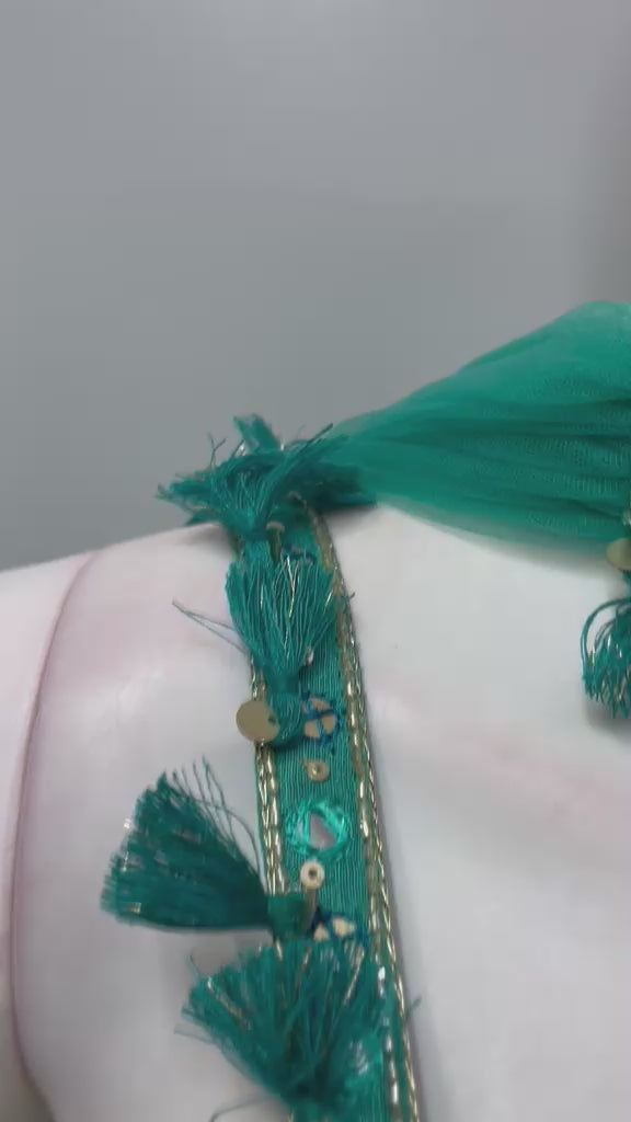 Peacock Teal Gold Geometric Embroidered Lehenga Set