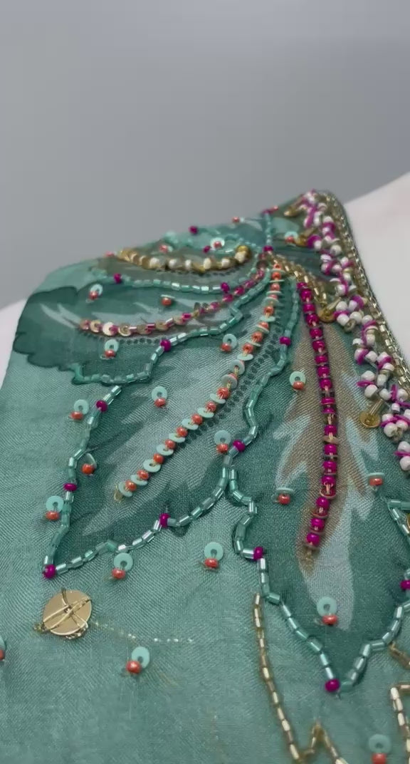 Sea Green Floral Peplum Sharara Ensemble
