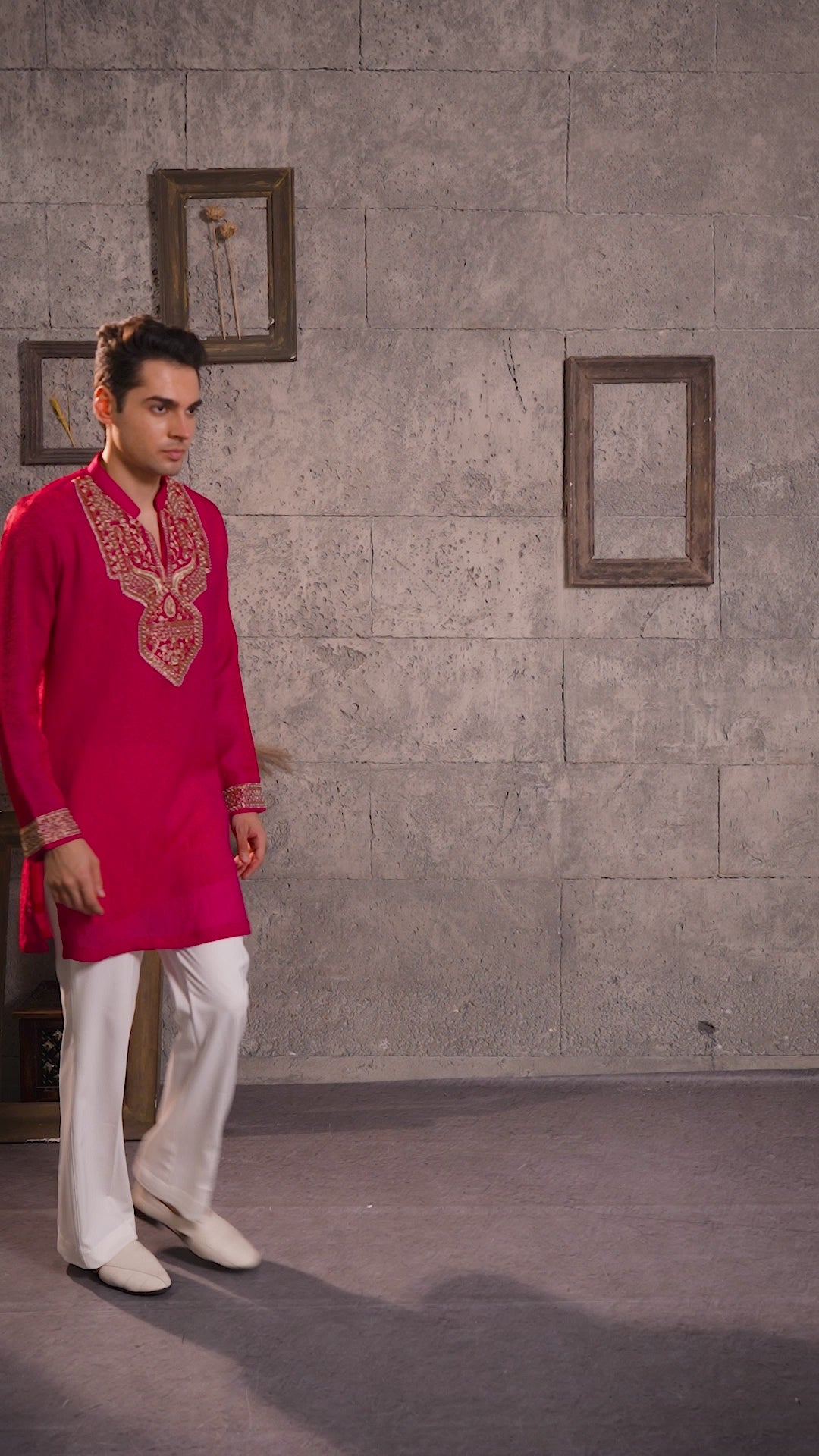 Red Silver Embroidered Men's Kurta Set
