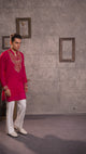 Red Silver Embroidered Men's Kurta Set