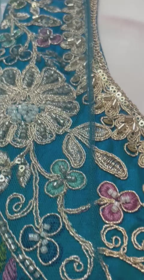 Peacock Teal Multicolor Jewel Longline Palazzo Set