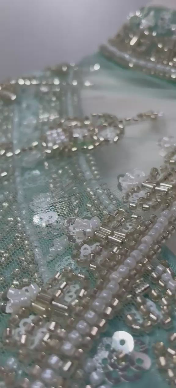 Mint Pearl Cape Lehenga Set