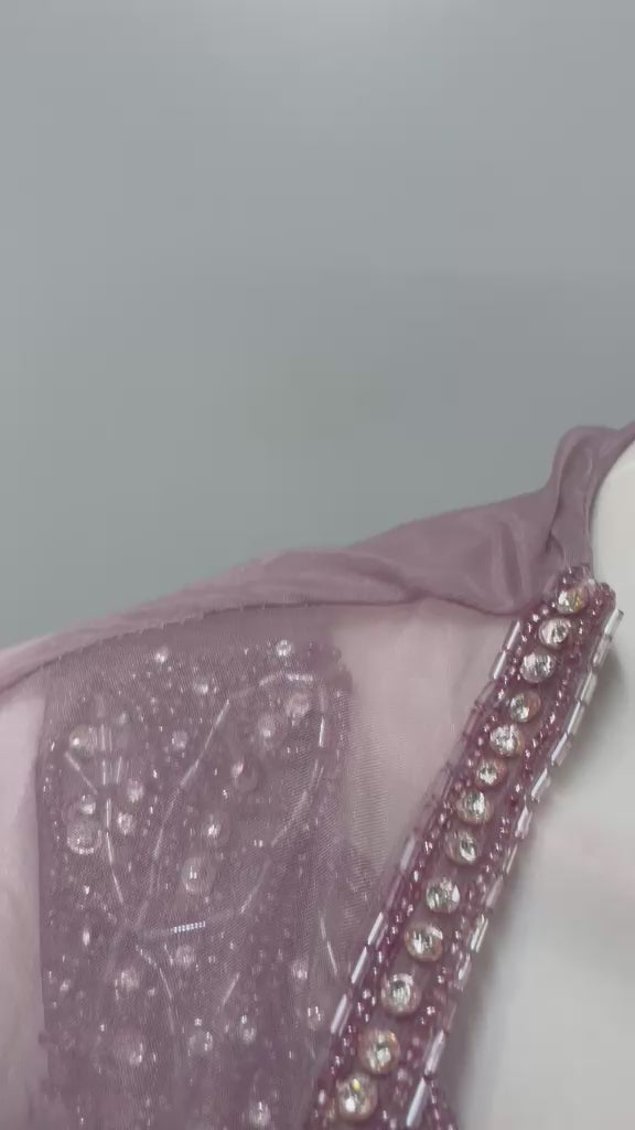 Smoky Mauve Crystal Corset Pre-Draped Saree Set