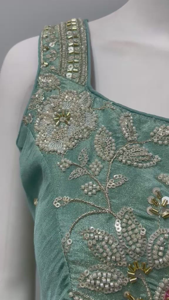 Mint Floral Embroidered Sharara Set
