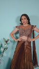 Antique Bronze Pre-Draped Saree Gown with Embellished Blouse