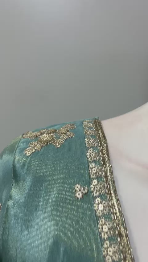 Dusty Turquoise Antique Gold Geometric Sharara Set