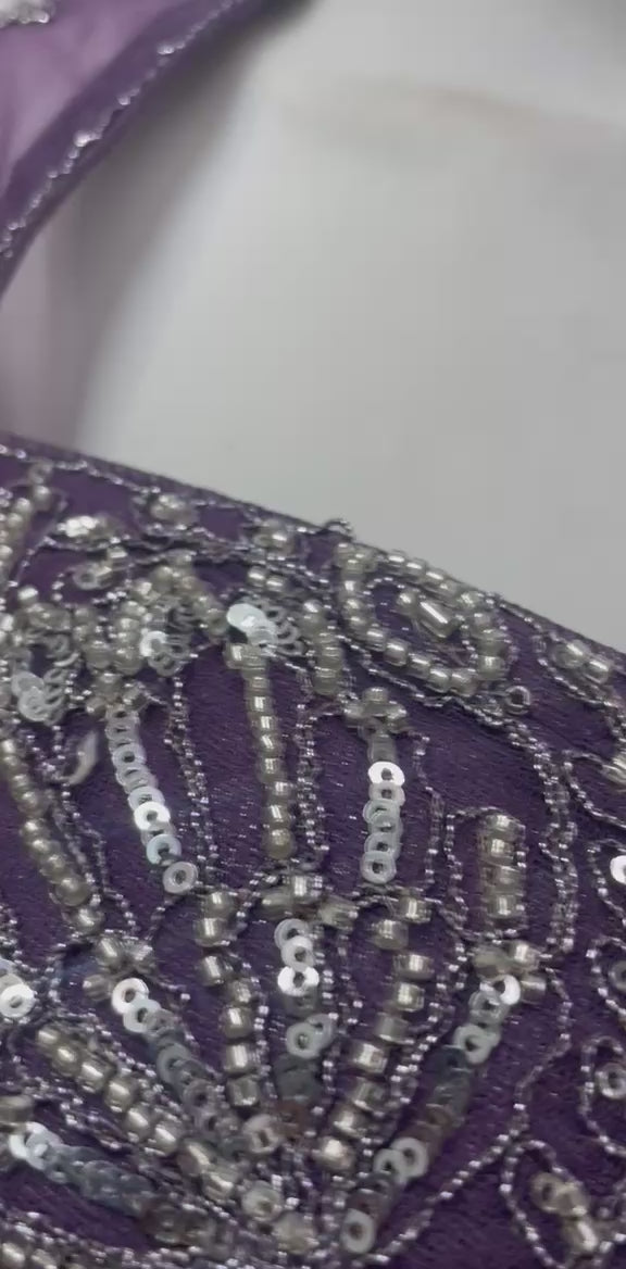 Plum Silver Draped Saree Set