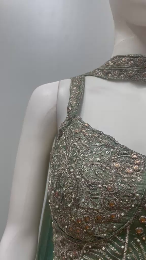 Olive Gold Embroidered Corset Palazzo Couture Set