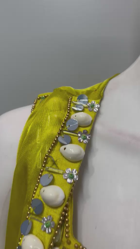 Citrine Pearl Floral Pre-Draped Saree Set
