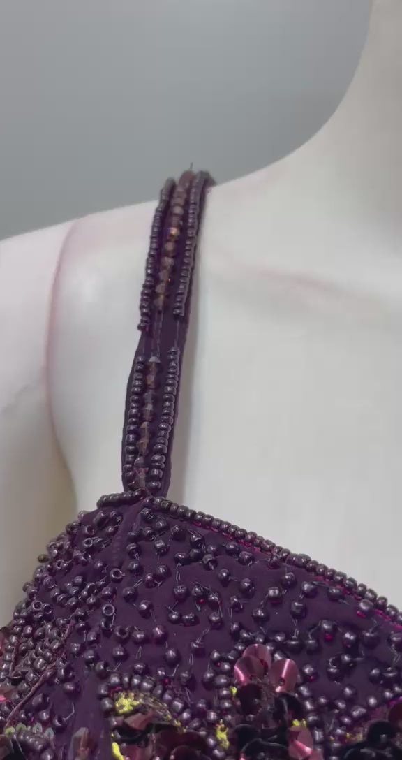 Deep Plum Embellished Corset Draped Saree Set