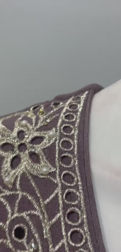Mocha zari embroidered palazzo set shown in movement