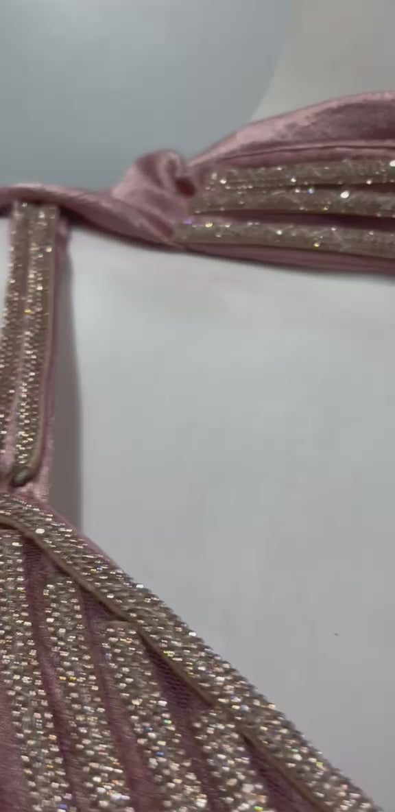 Rose Gold Ruffle Draped Saree Set