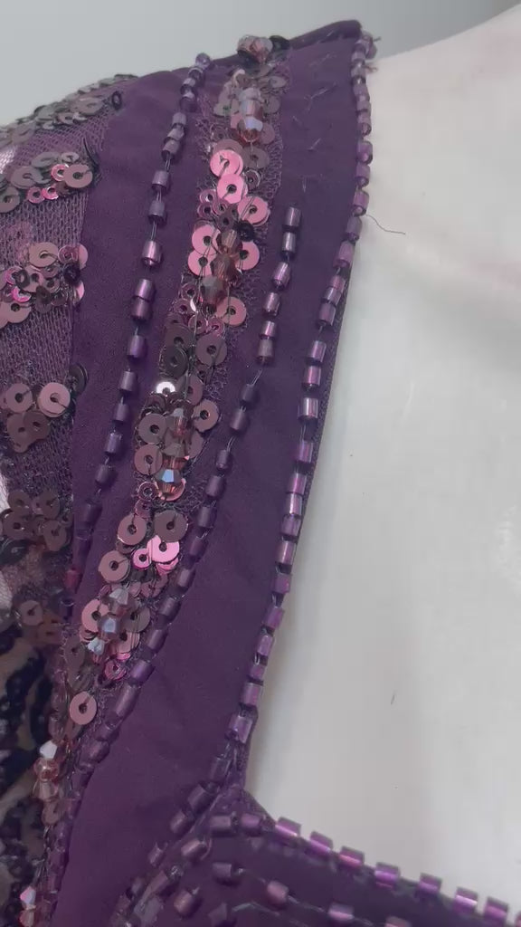 Aubergine Sequin Draped Saree Set