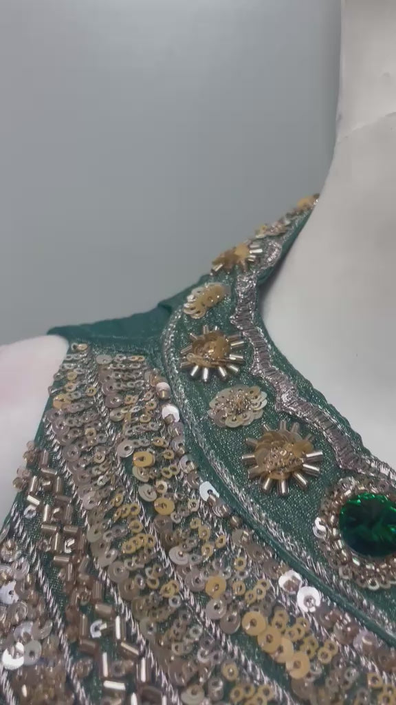 Seafoam Gold Jewel Embroidered Palazzo Drape Set
