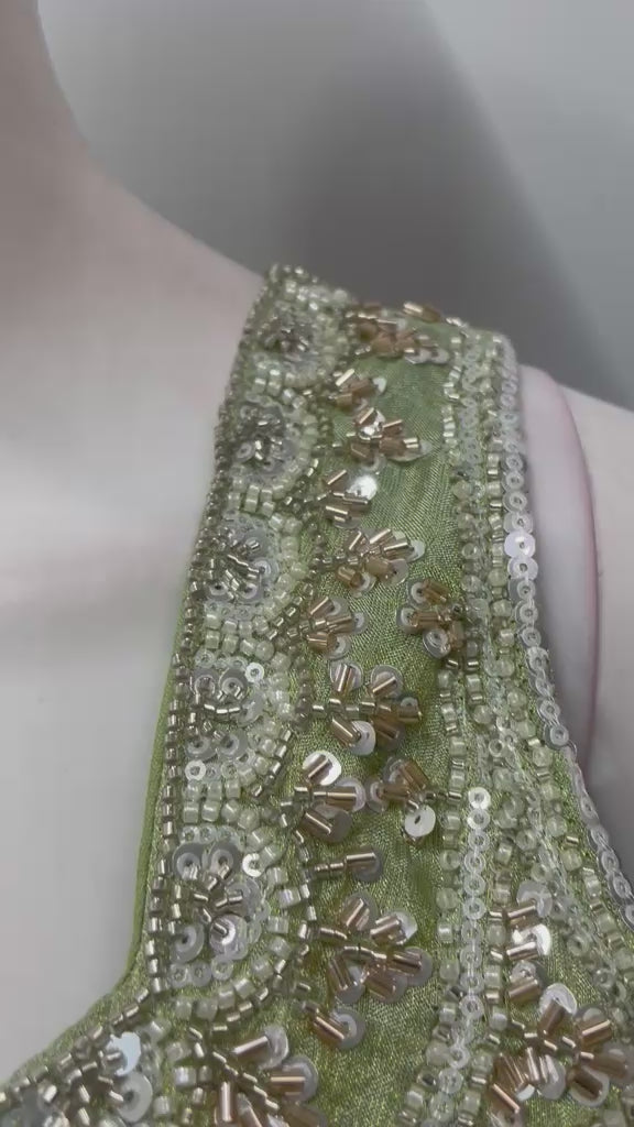 Pistachio Gold Embroidered Palazzo Suit Set